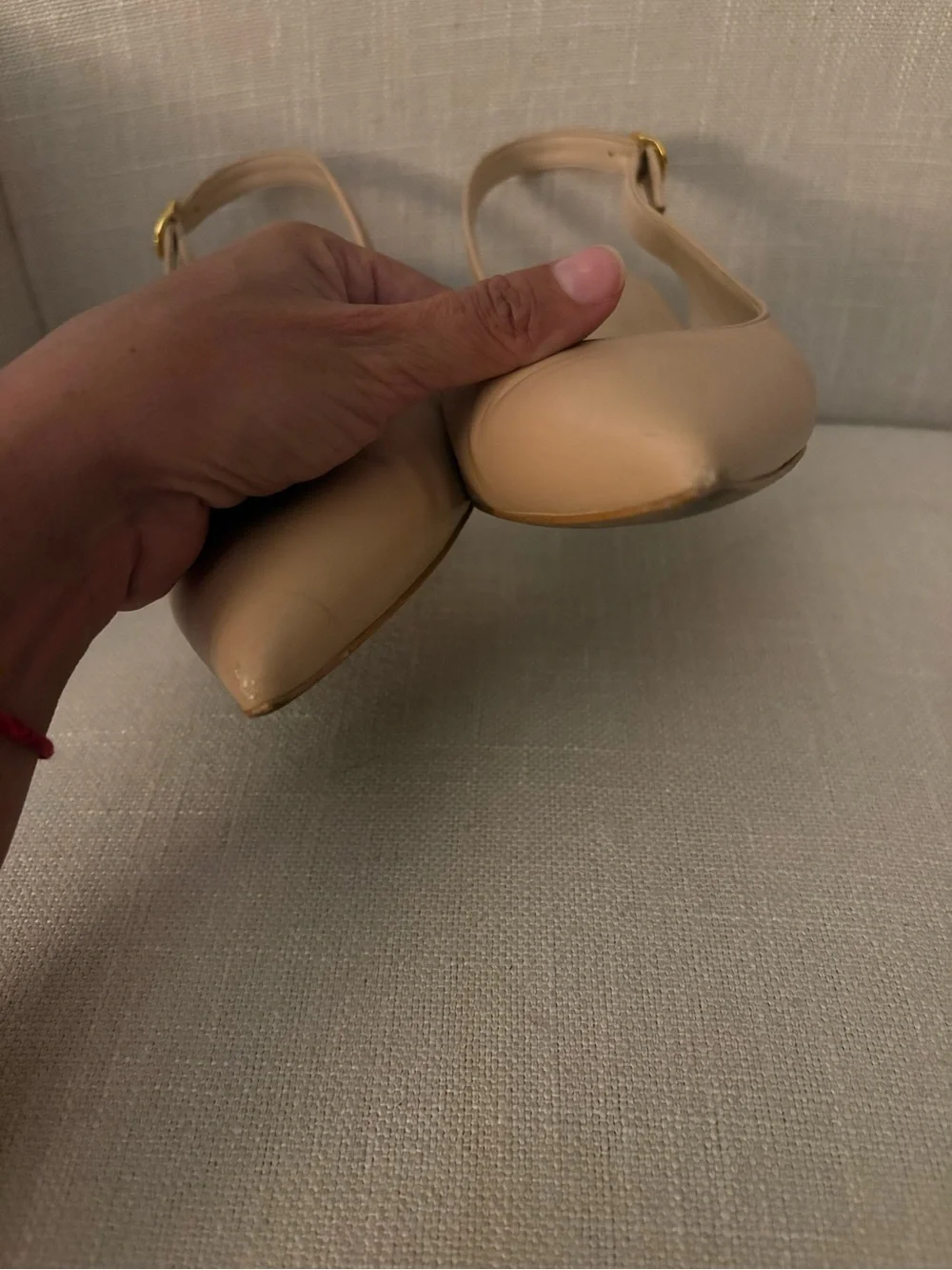 Stuart Weitzman Nude Pointed-Toe Slingback Kitten Heels